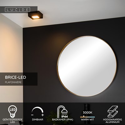 Lucide BRICE-LED - Plafonnière Badkamer - LED Dimb. - 1x8W 3000K - IP44 - Zwart
